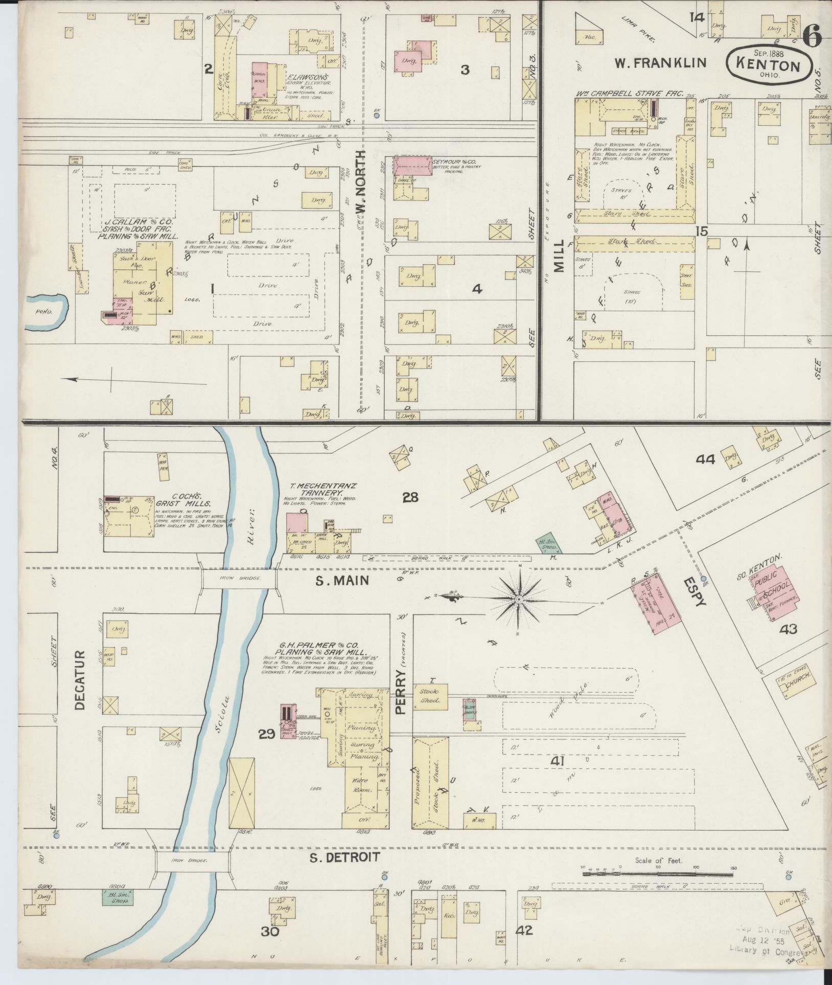 Sanborn Fire Insurance Map from Kenton, Hardin County, Ohio (1888), Sheet #0006 - Historic Sanborn Fire Insurance Map Print, vintage old map wall art, antique decor, genealogy gift, Ohio Ohio map