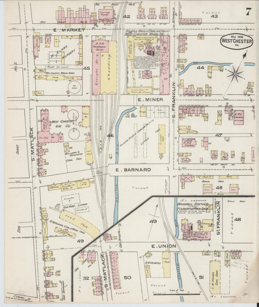 Sanborn Fire Insurance Map from West Chester, Chester County, Pennsylvania (1886), Sheet #0007 - Historic Sanborn Fire Insurance Map Print, vintage old map wall art, antique decor, genealogy gift, Pennsylvania Pennsylvania map