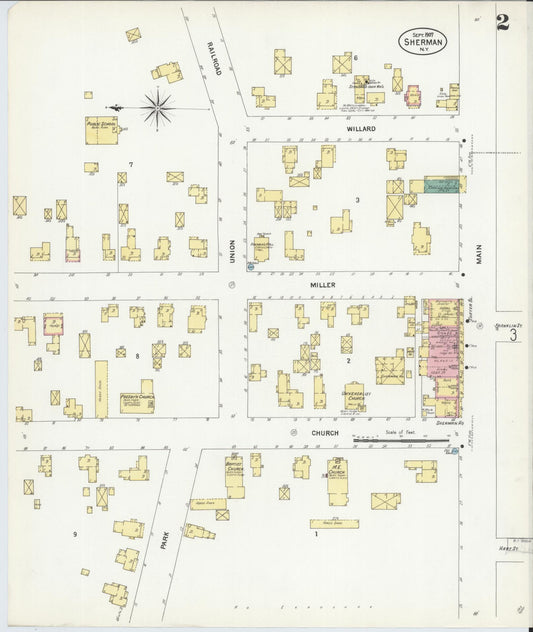 Sanborn Fire Insurance Map from Sherman, Chautauqua County, New York (1907), Sheet #0002 - Historic Sanborn Fire Insurance Map Print, vintage old map wall art, antique decor, genealogy gift, New York New York map