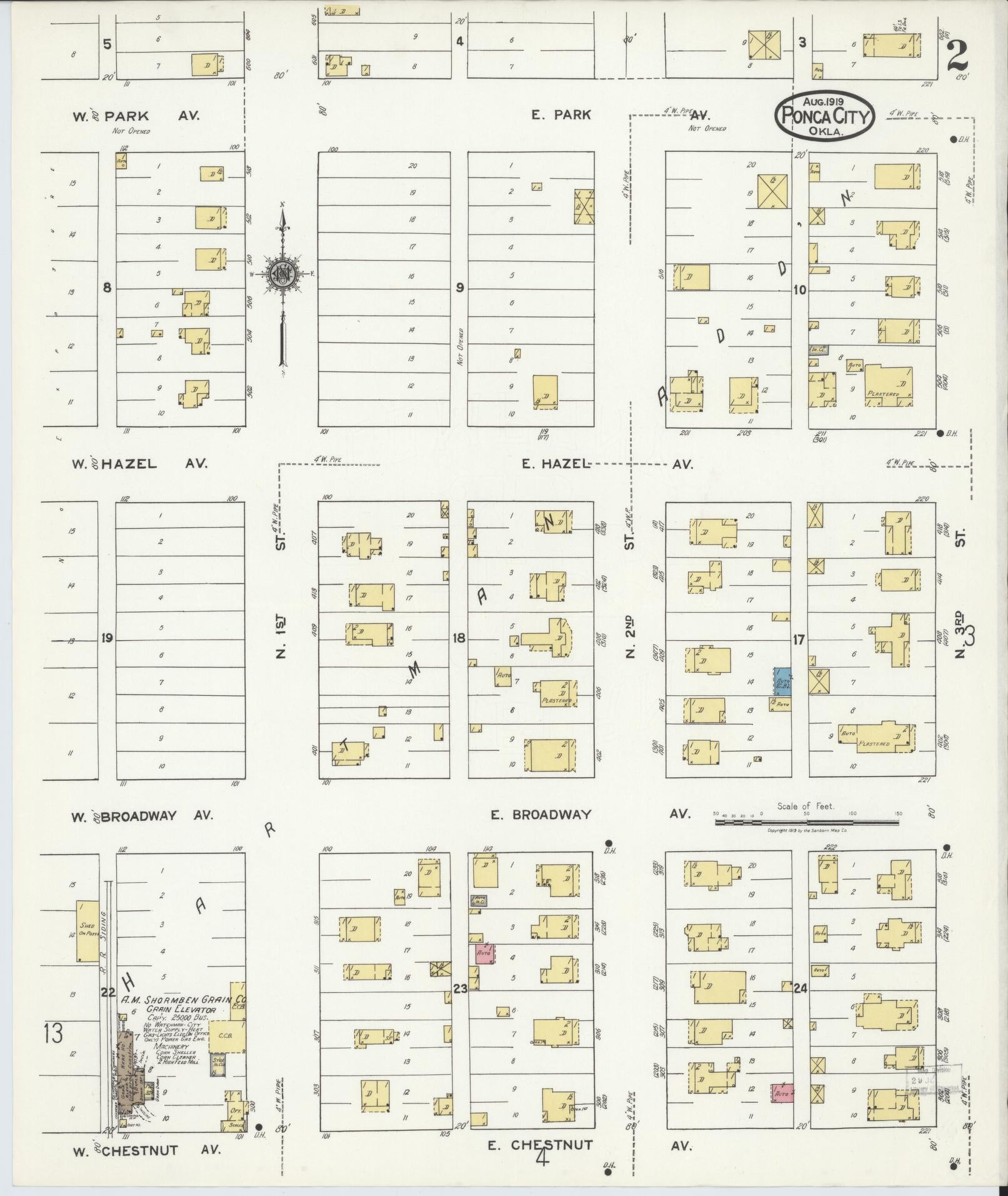 Sanborn Fire Insurance Map from Ponca City, Kay County, Oklahoma (1919), Sheet #0002 - Complete Map Set gallery image, historic Sanborn map, vintage wall art, Oklahoma Oklahoma
