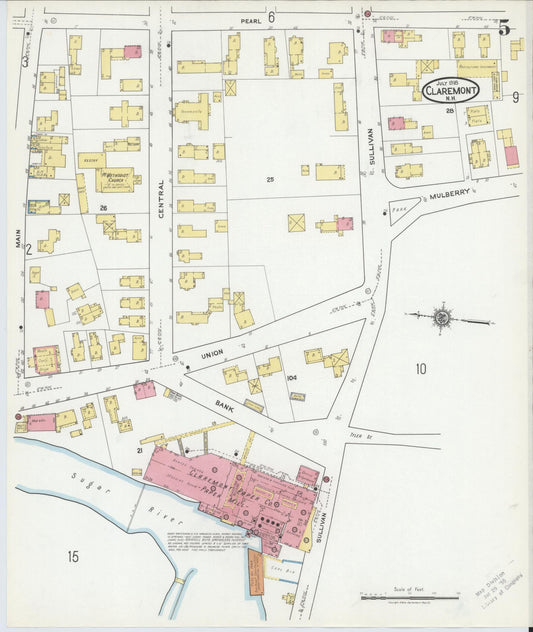 Sanborn Fire Insurance Map from Claremont, Sullivan County, New Hampshire (1918), Sheet #0005 - Historic Sanborn Fire Insurance Map Print, vintage old map wall art, antique decor, genealogy gift, New Hampshire New Hampshire map