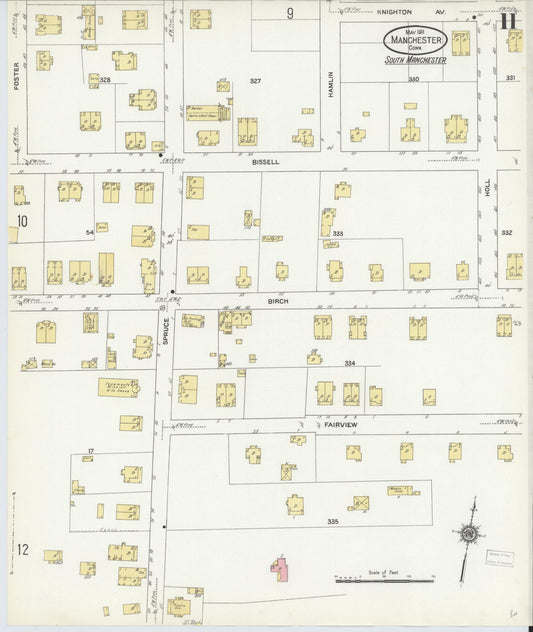 Sanborn Fire Insurance Map from Manchester, Hartford County, Connecticut (1911), Sheet #0011 - Historic Sanborn Fire Insurance Map Print, vintage old map wall art, antique decor, genealogy gift, Connecticut Connecticut map