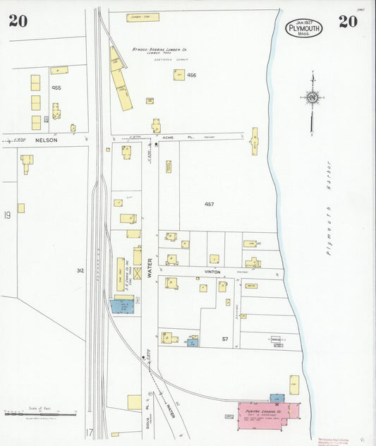 Sanborn Fire Insurance Map from Plymouth, Plymouth County, Massachusetts (1927), Sheet #0020 - Historic Sanborn Fire Insurance Map Print, vintage old map wall art, antique decor, genealogy gift, Massachusetts Massachusetts map