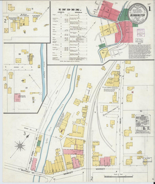 Sanborn Fire Insurance Map from Mannington, Marion County, West Virginia (1904), Sheet #0001 - Complete Map Set gallery image, historic Sanborn map, vintage wall art, West Virginia West Virginia