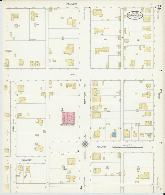 Sanborn Fire Insurance Map from Brinkley, Monroe County, Arkansas (1913), Sheet #0002 - Historic Sanborn Fire Insurance Map Print, vintage old map wall art, antique decor, genealogy gift, Arkansas Arkansas map