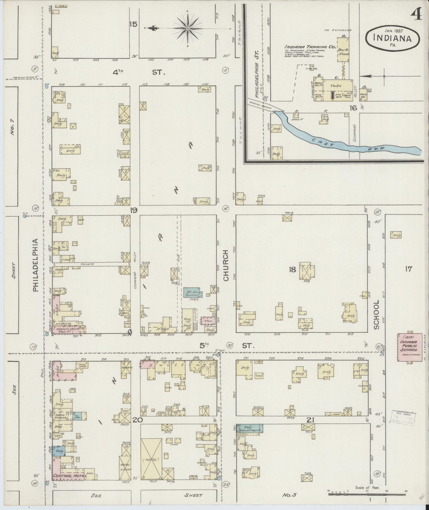 Sanborn Fire Insurance Map from Indiana, Indiana County, Pennsylvania (1887), Sheet #0004 - Complete Map Set gallery image, historic Sanborn map, vintage wall art, Sanborn Fire Insurance Map from Indiana Indiana