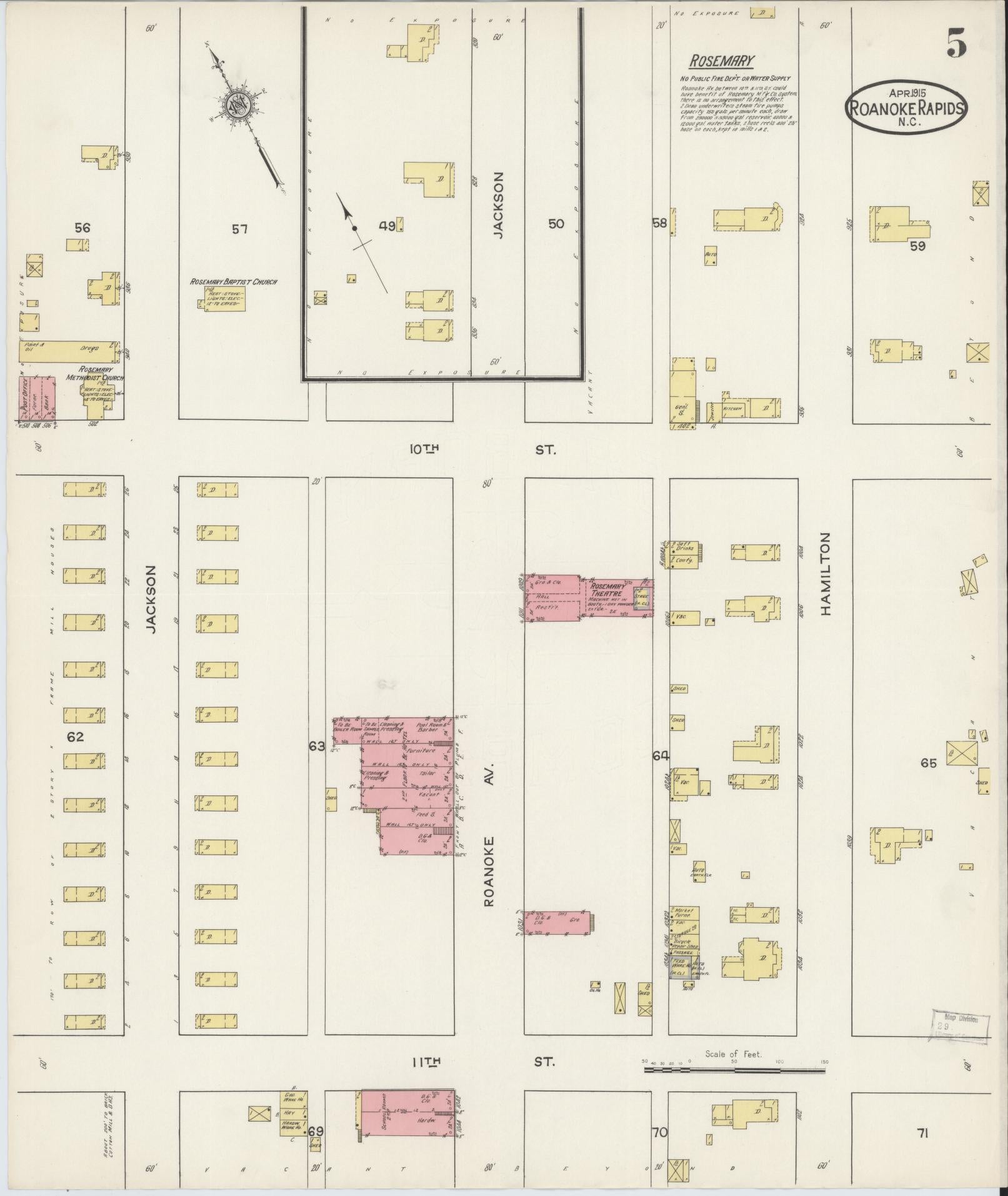 Sanborn Fire Insurance Map from Roanoke Rapids, Halifax County, North Carolina (1915), Sheet #0005 - Historic Sanborn Fire Insurance Map Print, vintage old map wall art, antique decor, genealogy gift, North Carolina North Carolina map