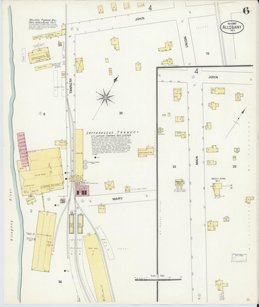 Sanborn Fire Insurance Map from Allegany, Cattaraugus County, New York (1907), Sheet #0006 - Historic Sanborn Fire Insurance Map Print, vintage old map wall art, antique decor, genealogy gift, New York New York map