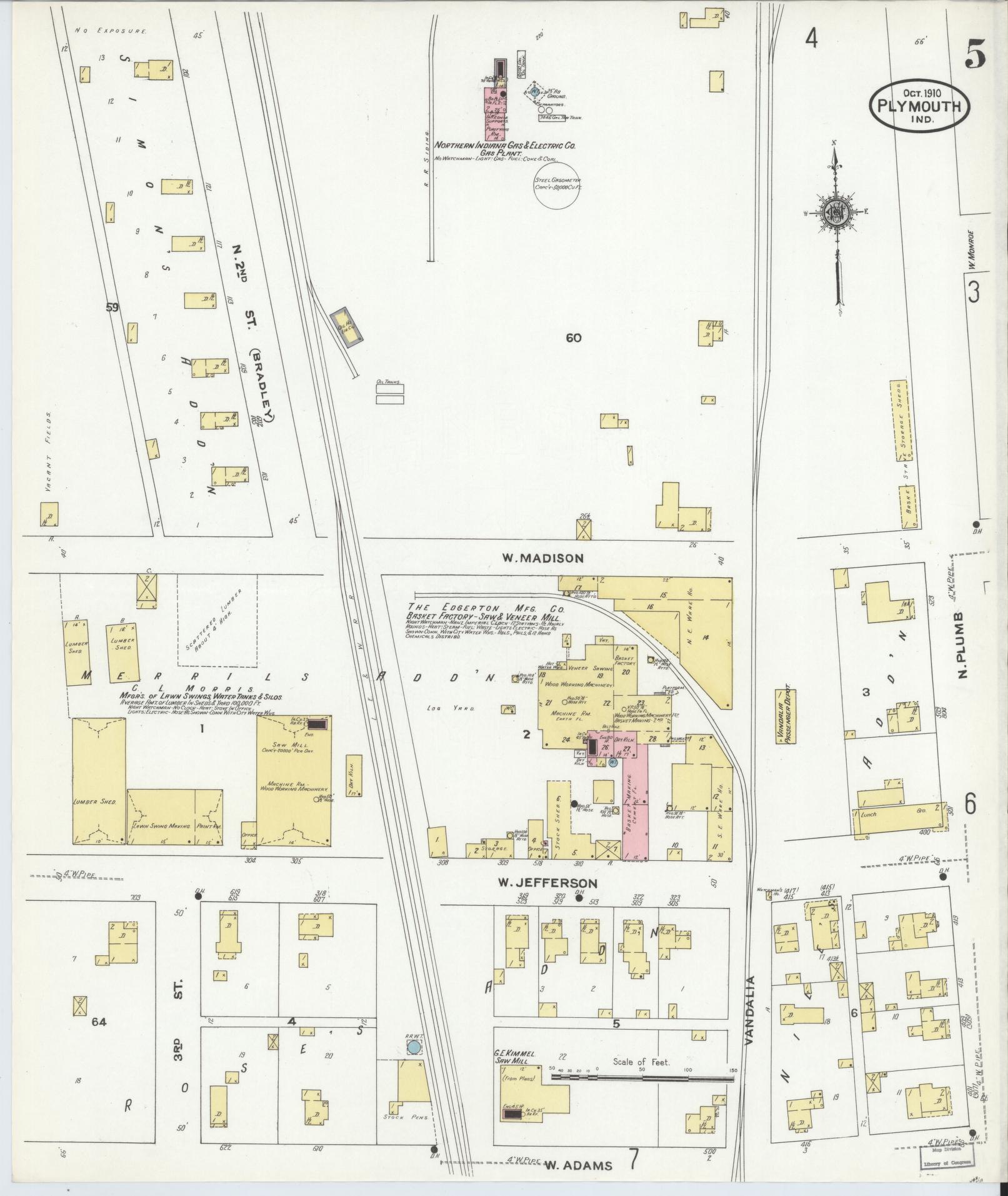 Sanborn Fire Insurance Map from Plymouth, Marhshall County, Indiana (1910), Sheet #0005 - Complete Map Set gallery image, historic Sanborn map, vintage wall art, Indiana Indiana
