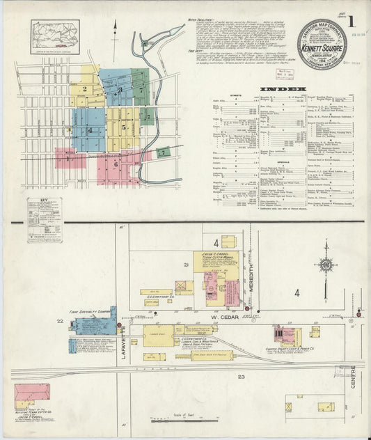 Sanborn Fire Insurance Map from Kennett Square, Chester County, Pennsylvania (1914), Sheet #0001 - Historic Sanborn Fire Insurance Map Print, vintage old map wall art, antique decor, genealogy gift, Pennsylvania Pennsylvania map