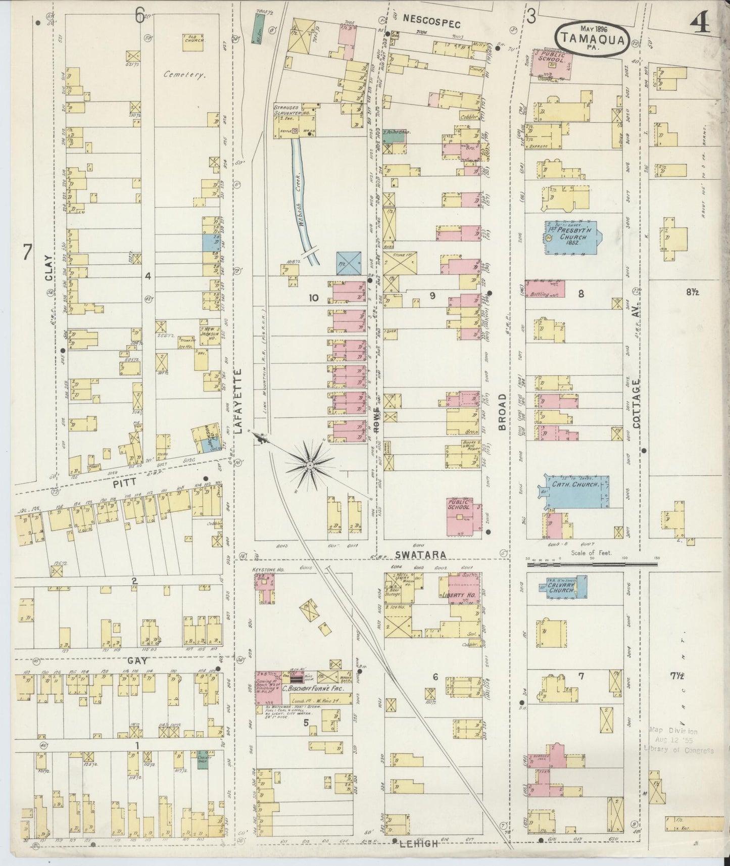 Sanborn Fire Insurance Map from Tamaqua, Schuylkill County, Pennsylvania (1896), Sheet #0004 - Historic Sanborn Fire Insurance Map Print, vintage old map wall art, antique decor, genealogy gift, Pennsylvania Pennsylvania map