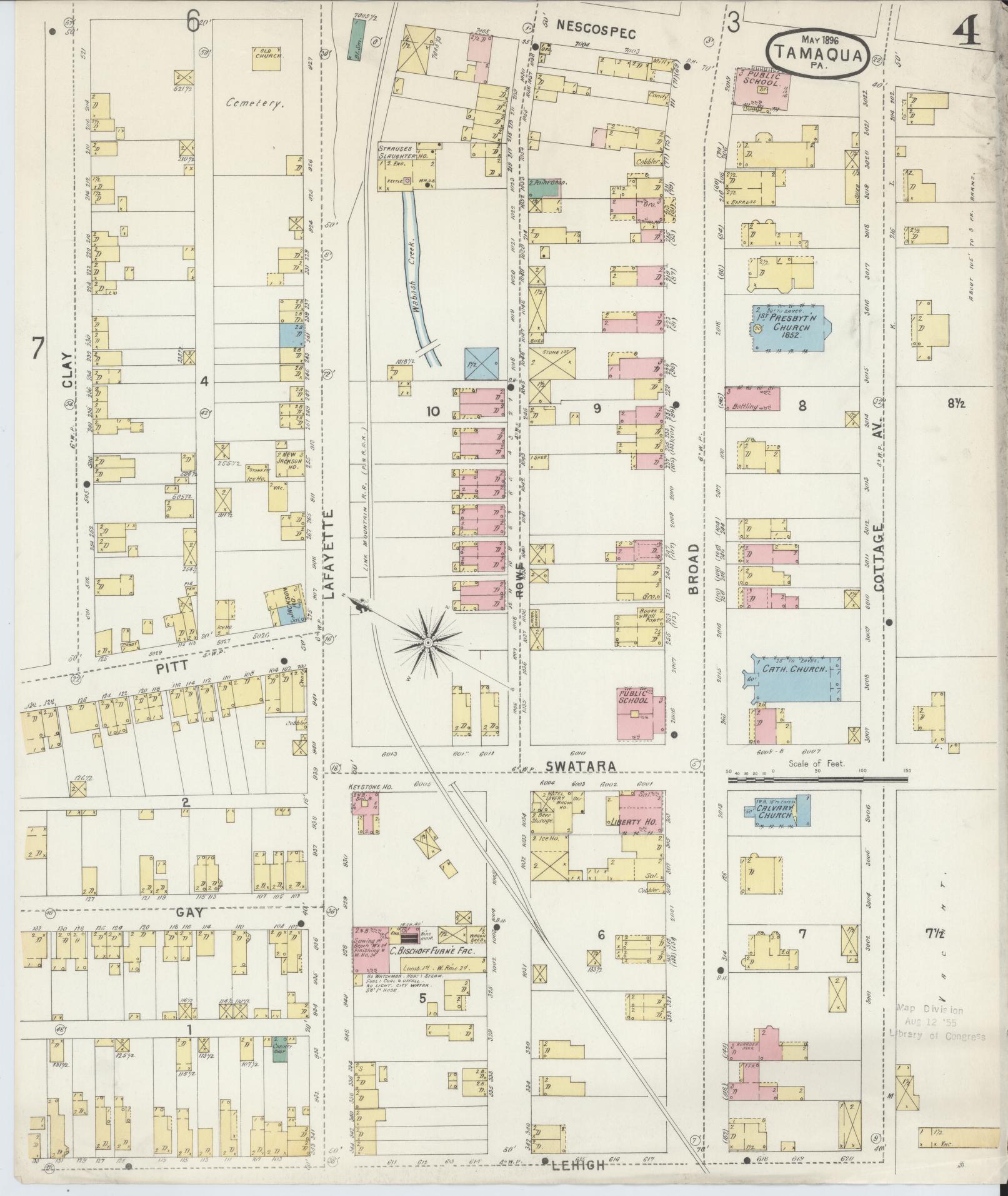 Sanborn Fire Insurance Map from Tamaqua, Schuylkill County, Pennsylvania (1896), Sheet #0004 - Historic Sanborn Fire Insurance Map Print, vintage old map wall art, antique decor, genealogy gift, Pennsylvania Pennsylvania map