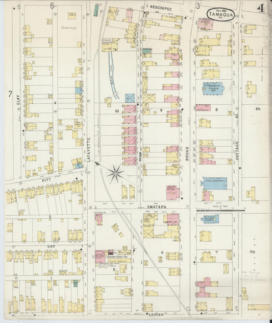 Sanborn Fire Insurance Map from Tamaqua, Schuylkill County, Pennsylvania (1896), Sheet #0004 - Historic Sanborn Fire Insurance Map Print, vintage old map wall art, antique decor, genealogy gift, Pennsylvania Pennsylvania map