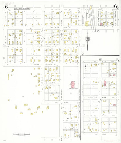 Sanborn Fire Insurance Map from Hampton, Franklin County, Iowa (1938), Sheet #0006 - Historic Sanborn Fire Insurance Map Print, vintage old map wall art