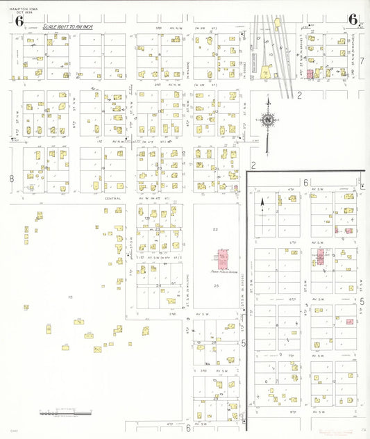 Sanborn Fire Insurance Map from Hampton, Franklin County, Iowa (1938), Sheet #0006 - Historic Sanborn Fire Insurance Map Print, vintage old map wall art