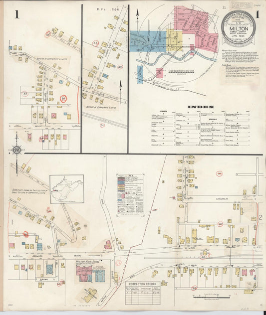 Sanborn Fire Insurance Map from Milton, Cabell County, West Virginia (1944), Sheet #0001 - Historic Sanborn Fire Insurance Map Print, vintage old map wall art, antique decor, genealogy gift, West Virginia West Virginia map
