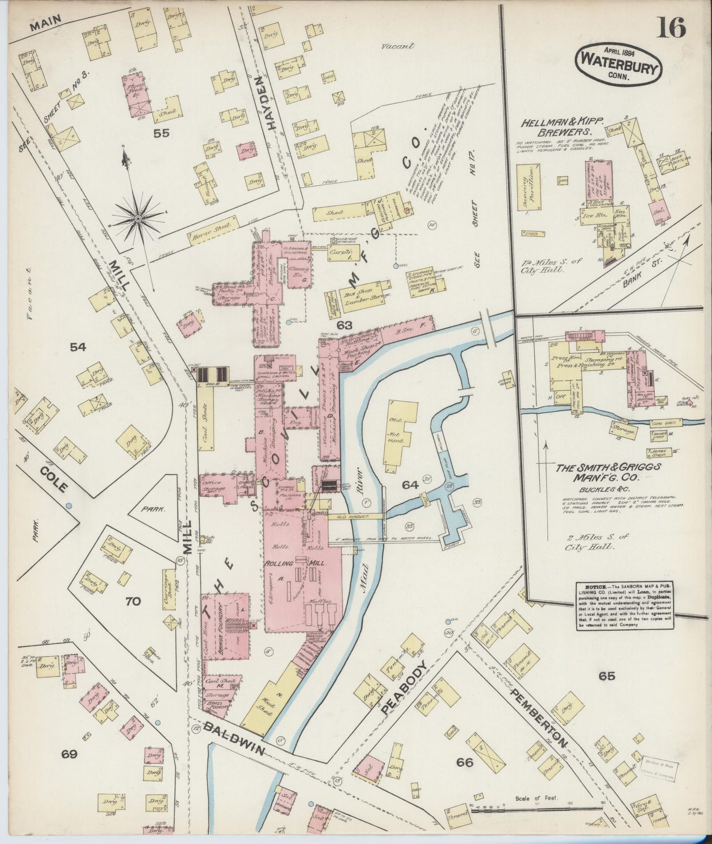 Sanborn Fire Insurance Map from Waterbury, New Haven County, Connecticut (1884), Sheet #0016 - Complete Map Set gallery image, historic Sanborn map, vintage wall art, Connecticut Connecticut