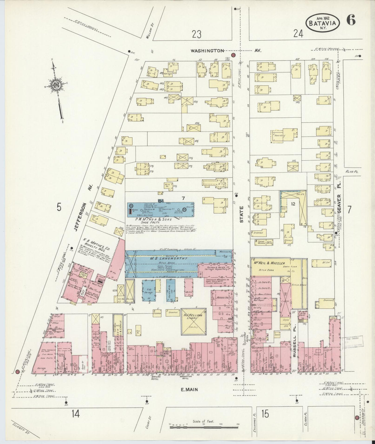Sanborn Fire Insurance Map from Batavia, Genesee County, New York (1912), Sheet #0006 - Complete Map Set gallery image, historic Sanborn map, vintage wall art, New York New York