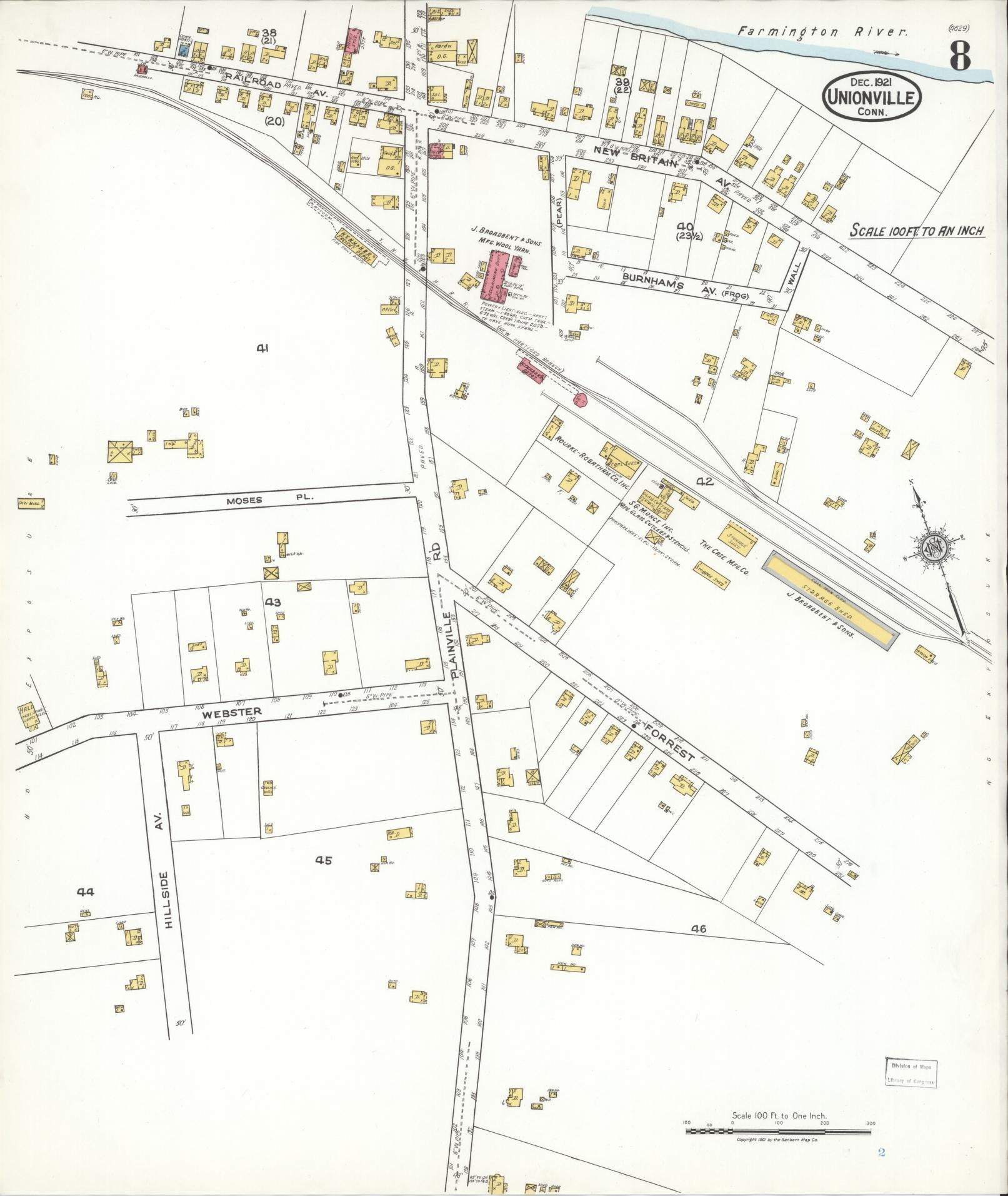 Sanborn Fire Insurance Map from Unionville, Hartford County, Connecticut (1921), Sheet #0008 - Complete Map Set gallery image, historic Sanborn map, vintage wall art, Connecticut Connecticut