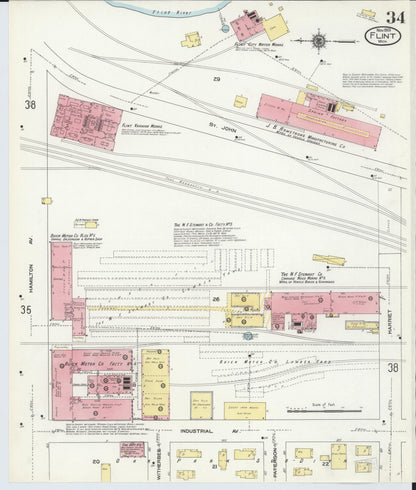 Sanborn Fire Insurance Map from Flint, Genesee County, Michigan (1909), Sheet #0034 - Complete Map Set gallery image, historic Sanborn map, vintage wall art, Michigan Michigan