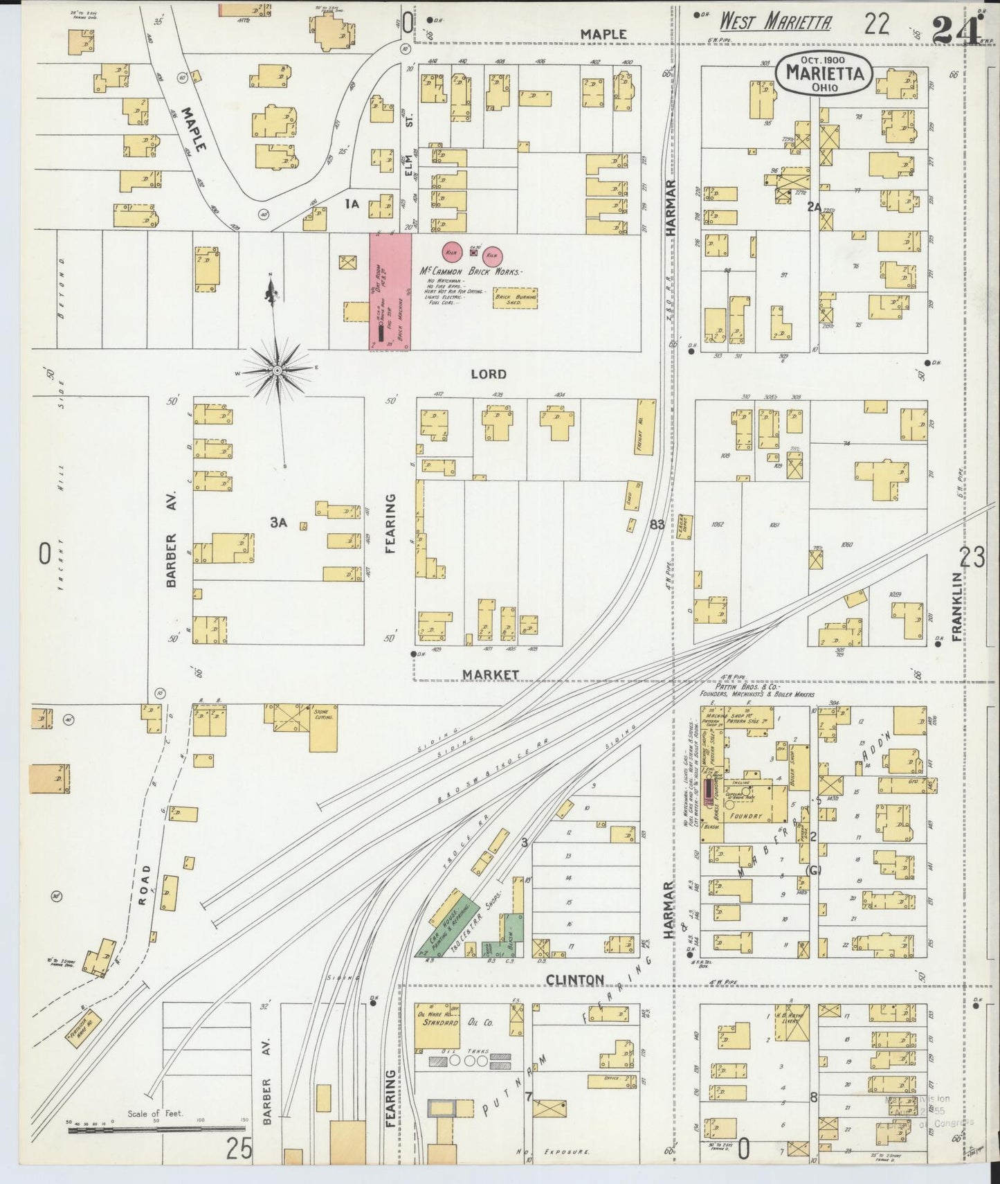 Sanborn Fire Insurance Map from Marietta, Washington County, Ohio (1900), Sheet #0024 - Historic Sanborn Fire Insurance Map Print, vintage old map wall art, antique decor, genealogy gift, Ohio Ohio map