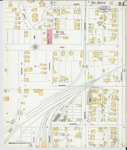 Sanborn Fire Insurance Map from Marietta, Washington County, Ohio (1900), Sheet #0024 - Historic Sanborn Fire Insurance Map Print, vintage old map wall art, antique decor, genealogy gift, Ohio Ohio map
