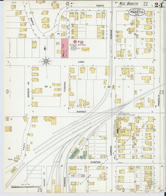 Sanborn Fire Insurance Map from Marietta, Washington County, Ohio (1900), Sheet #0024 - Historic Sanborn Fire Insurance Map Print, vintage old map wall art, antique decor, genealogy gift, Ohio Ohio map
