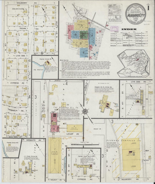 Sanborn Fire Insurance Map from Hubbard, Hill County, Texas (1916), Sheet #0001 - Complete Map Set gallery image, historic Sanborn map, vintage wall art, Texas Texas