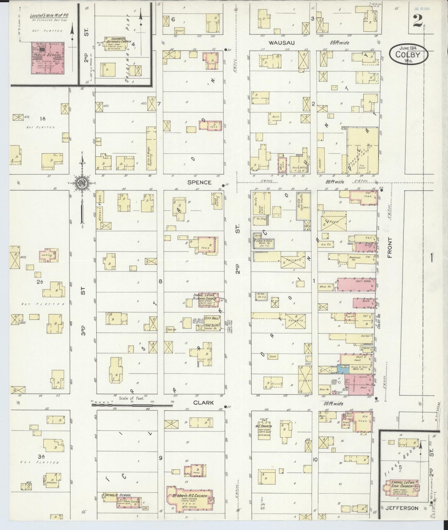 Sanborn Fire Insurance Map from Colby, Clark and Marathon Counties, Wisconsin (1914), Sheet #0002 - Historic Sanborn Fire Insurance Map Print, vintage old map wall art, antique decor, genealogy gift, Wisconsin Wisconsin map