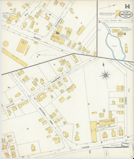 Sanborn Fire Insurance Map from Amesbury, Essex County, Massachusetts (1904), Sheet #0014 - Historic Sanborn Fire Insurance Map Print, vintage old map wall art, antique decor, genealogy gift, Massachusetts Massachusetts map