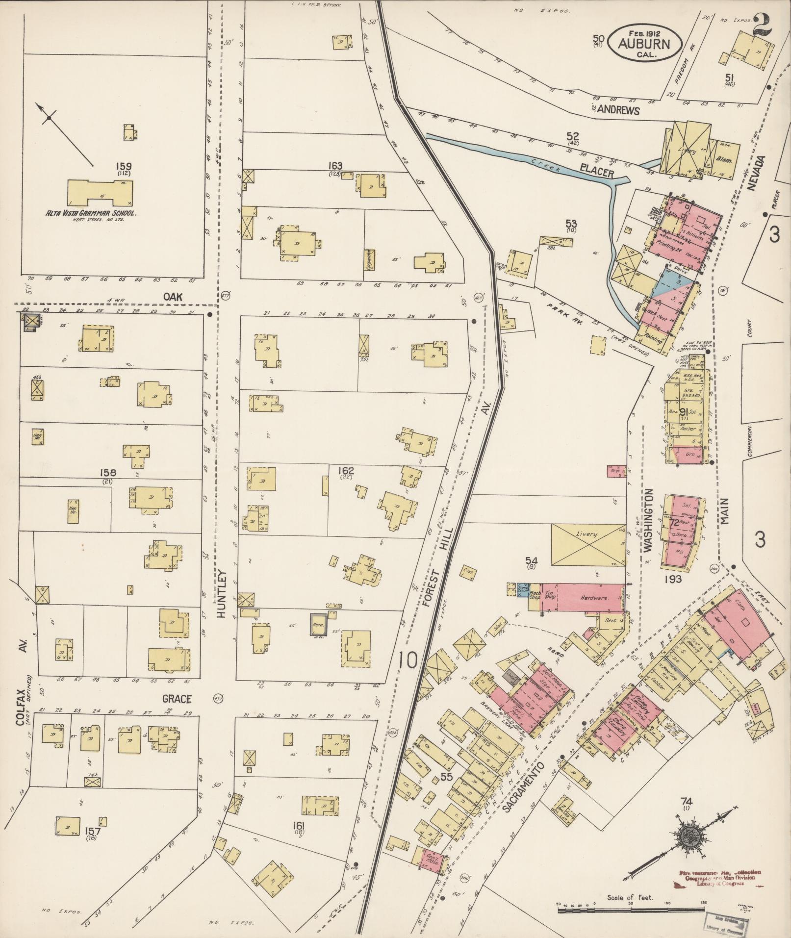 Sanborn Fire Insurance Map from Auburn, Placer County, California (1912), Sheet #0002 - Historic Sanborn Fire Insurance Map Print, vintage old map wall art, antique decor, genealogy gift, California California map