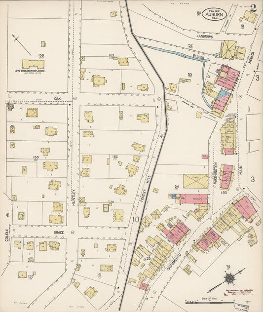 Sanborn Fire Insurance Map from Auburn, Placer County, California (1912), Sheet #0002 - Historic Sanborn Fire Insurance Map Print, vintage old map wall art, antique decor, genealogy gift, California California map