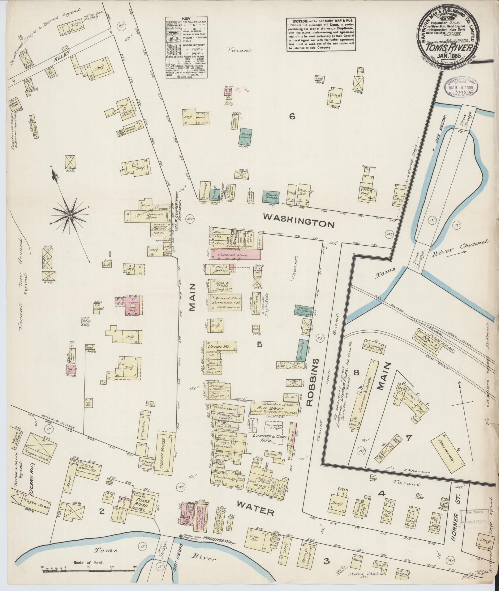 Sanborn Fire Insurance Map from Toms River, Ocean County, New Jersey. (1885) – Historic Sanborn Fire Insurance Map Print