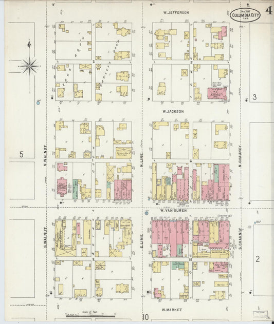 Sanborn Fire Insurance Map from Columbia City, Whitley County, Indiana (1897), Sheet #0004 - Historic Sanborn Fire Insurance Map Print, vintage old map wall art, antique decor, genealogy gift, Indiana Indiana map