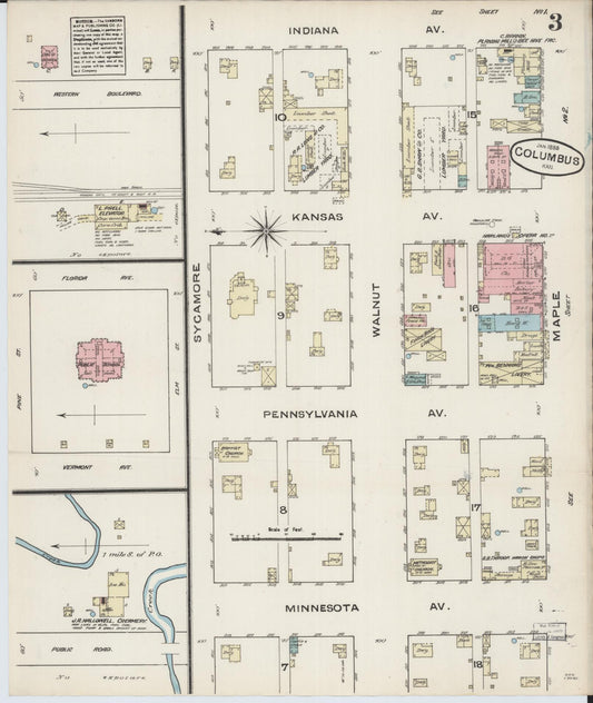 Sanborn Fire Insurance Map from Columbus, Cherokee County, Kansas (1885), Sheet #0003 - Historic Sanborn Fire Insurance Map Print, vintage old map wall art, antique decor, genealogy gift, Kansas Kansas map