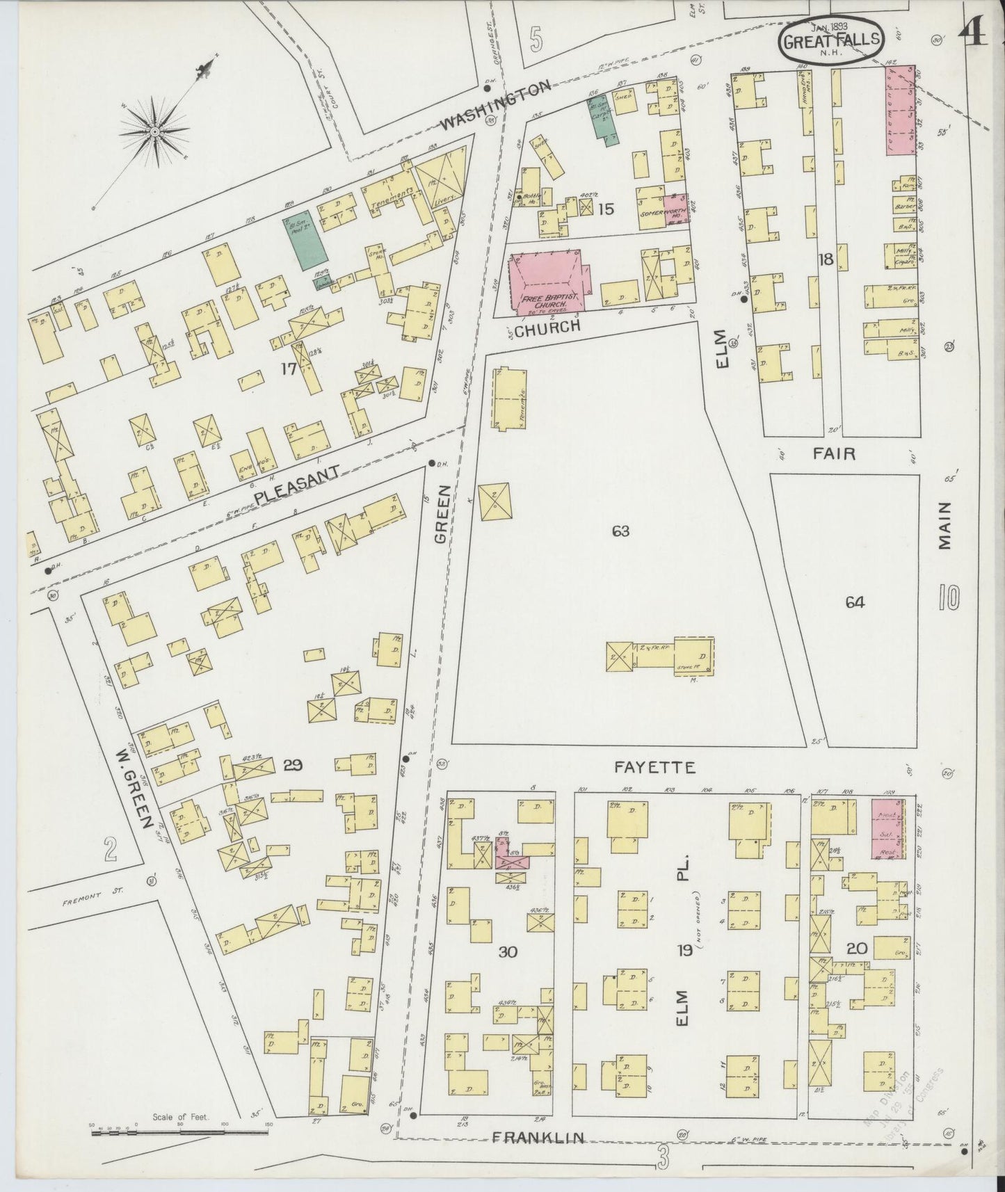 Sanborn Fire Insurance Map from Great Falls, Strafford County, New Hampshire (1893), Sheet #0004 - Complete Map Set gallery image, historic Sanborn map, vintage wall art, New Hampshire New Hampshire