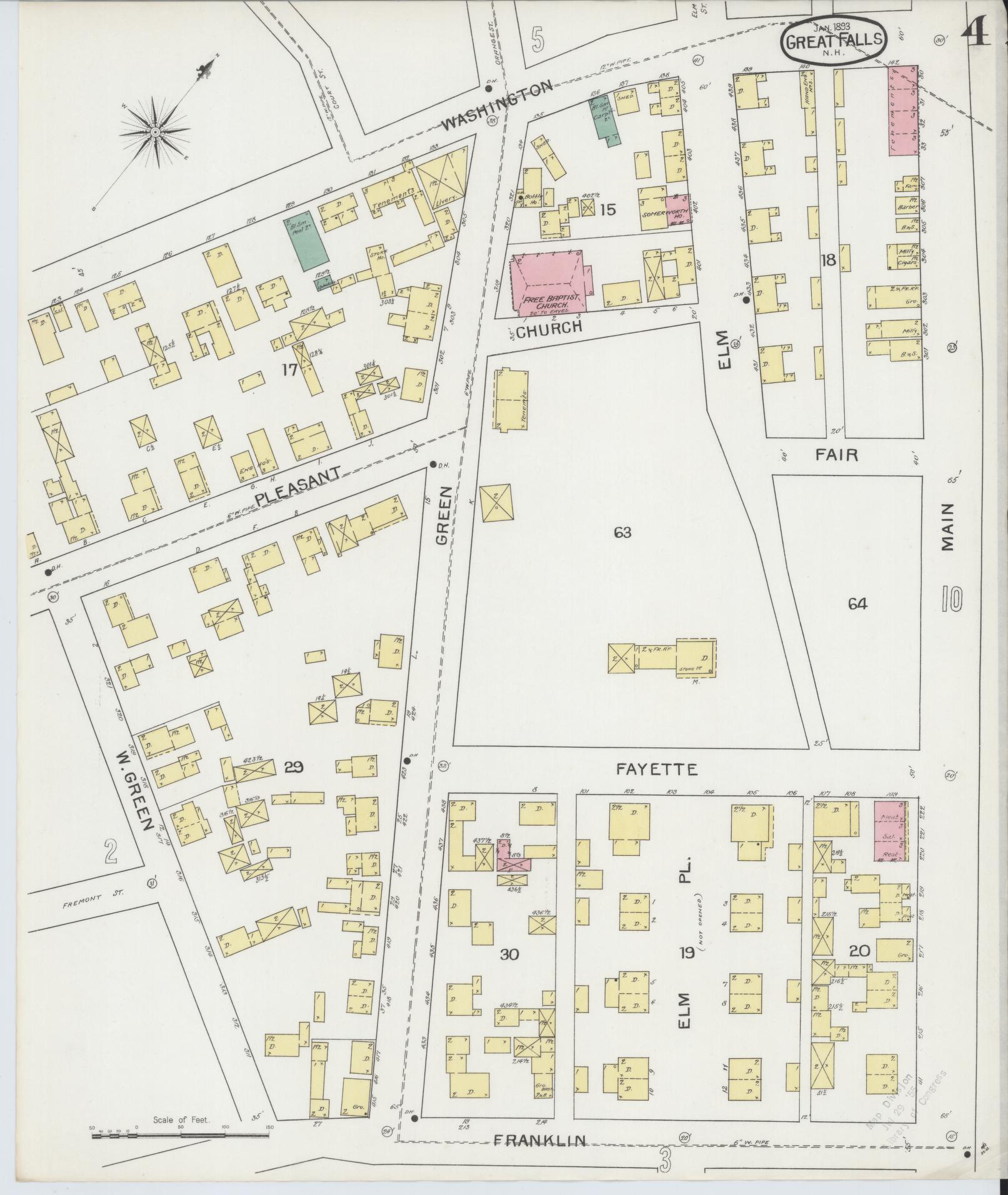 Sanborn Fire Insurance Map from Great Falls, Strafford County, New Hampshire (1893), Sheet #0004 - Complete Map Set gallery image, historic Sanborn map, vintage wall art, New Hampshire New Hampshire