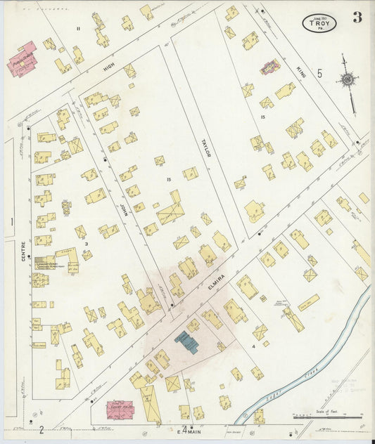 Sanborn Fire Insurance Map from Troy, Bradford County, Pennsylvania (1911), Sheet #0003 - Historic Sanborn Fire Insurance Map Print, vintage old map wall art, antique decor, genealogy gift, Pennsylvania Pennsylvania map