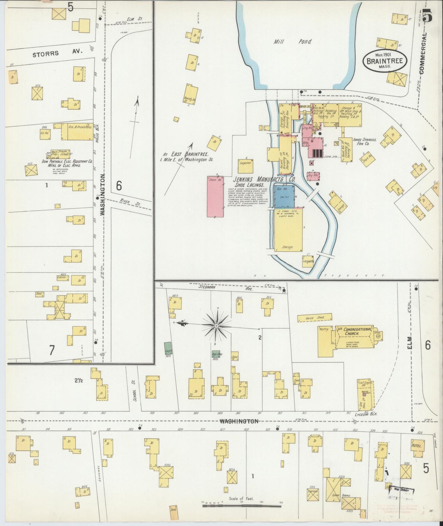 Sanborn Fire Insurance Map from Braintree, Norfolk County, Massachusetts (1901), Sheet #0005 - Complete Map Set gallery image, historic Sanborn map, vintage wall art, Massachusetts Massachusetts