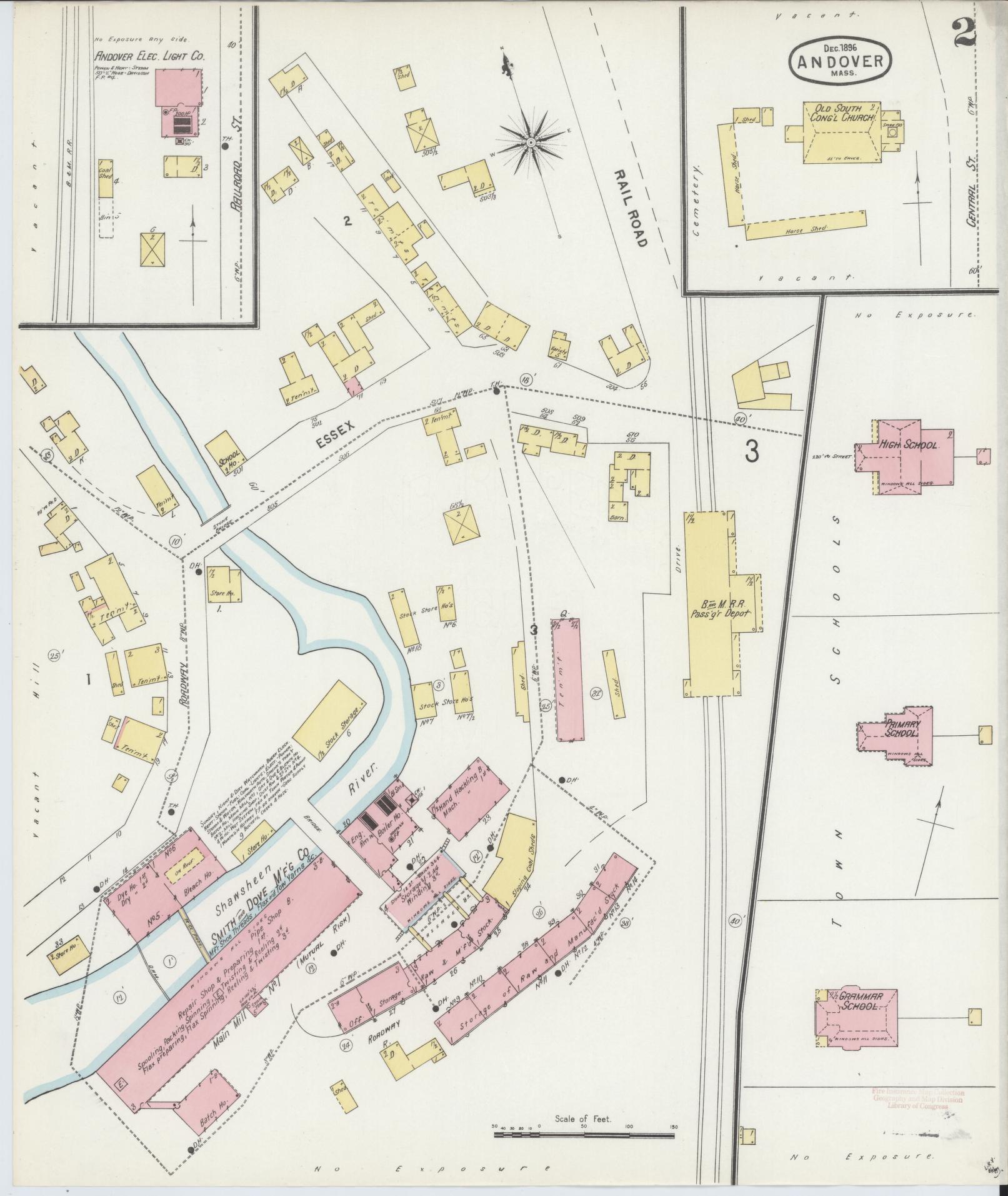 Sanborn Fire Insurance Map from Andover, Essex County, Massachusetts (1896), Sheet #0002 - Complete Map Set gallery image, historic Sanborn map, vintage wall art, Massachusetts Massachusetts