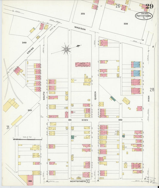 Sanborn Fire Insurance Map from Pottstown, Montgomery County, Pennsylvania (1909), Sheet #0029 - Historic Sanborn Fire Insurance Map Print, vintage old map wall art, antique decor, genealogy gift, Pennsylvania Pennsylvania map