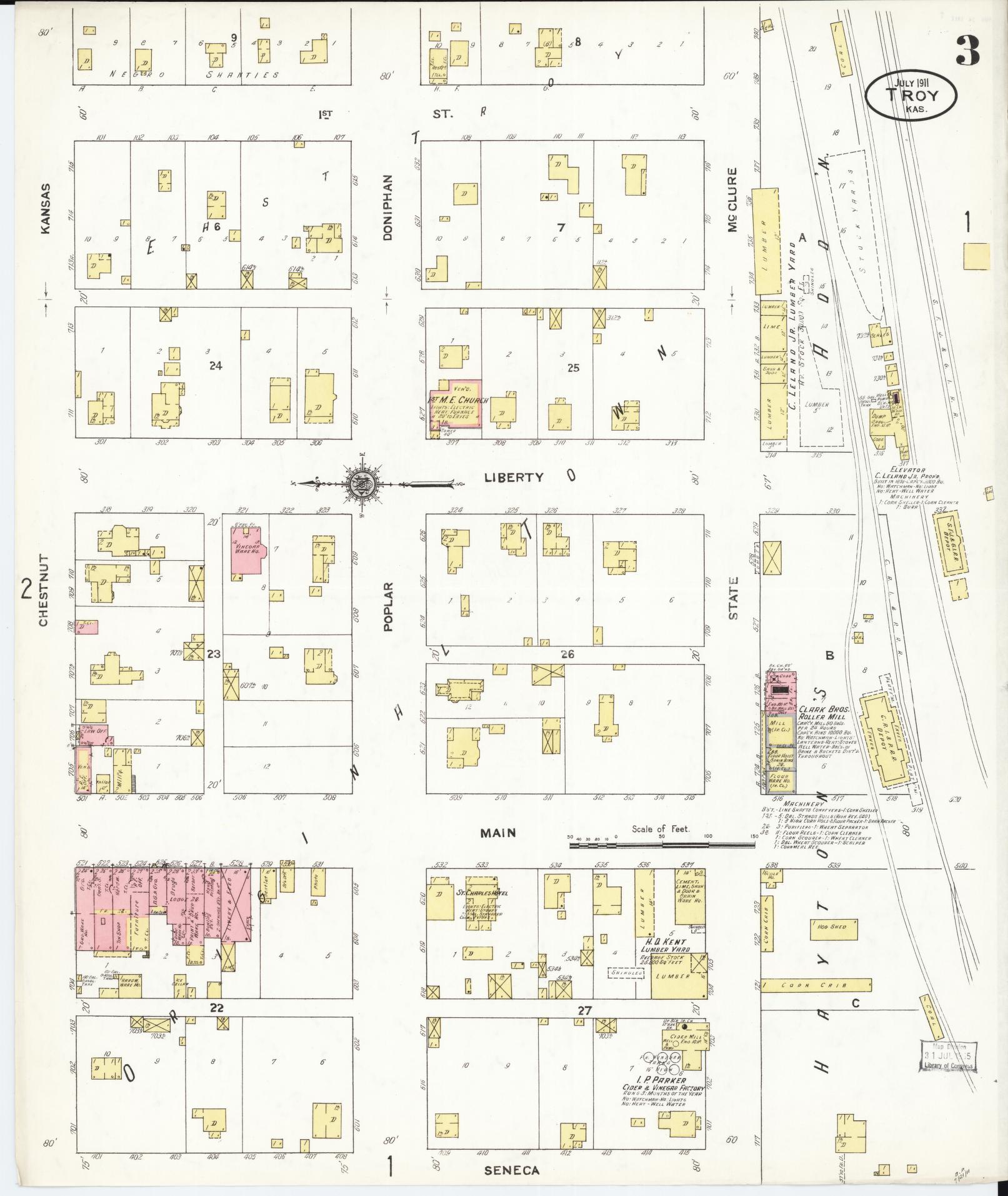 Sanborn Fire Insurance Map from Troy, Doniphan County, Kansas (1911), Sheet #0003 - Historic Sanborn Fire Insurance Map Print, vintage old map wall art, antique decor, genealogy gift, Kansas Kansas map