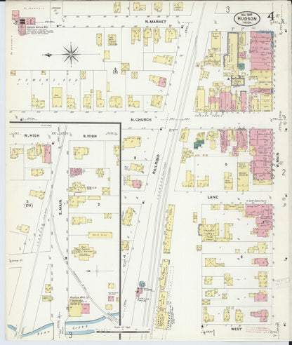 Sanborn Fire Insurance Map from Hudson, Lenawee County, Michigan (1907), Sheet #0004 - Complete Map Set gallery image, historic Sanborn map, vintage wall art, Michigan Michigan