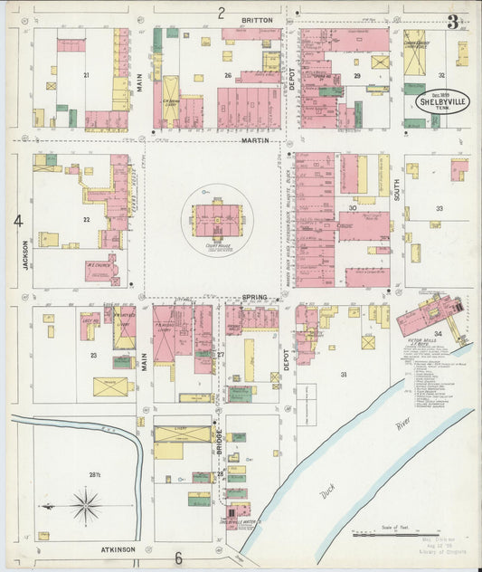 Sanborn Fire Insurance Map from Shelbyville, Bedford County, Tennessee (1899), Sheet #0003 - Historic Sanborn Fire Insurance Map Print, vintage old map wall art, antique decor, genealogy gift, Tennessee Tennessee map