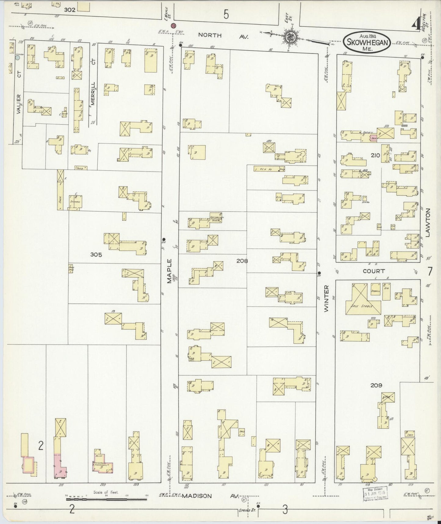 Sanborn Fire Insurance Map from Skowhegan, Somerset County, Maine (1914), Sheet #0004 - Historic Sanborn Fire Insurance Map Print, vintage old map wall art, antique decor, genealogy gift, Maine Maine map