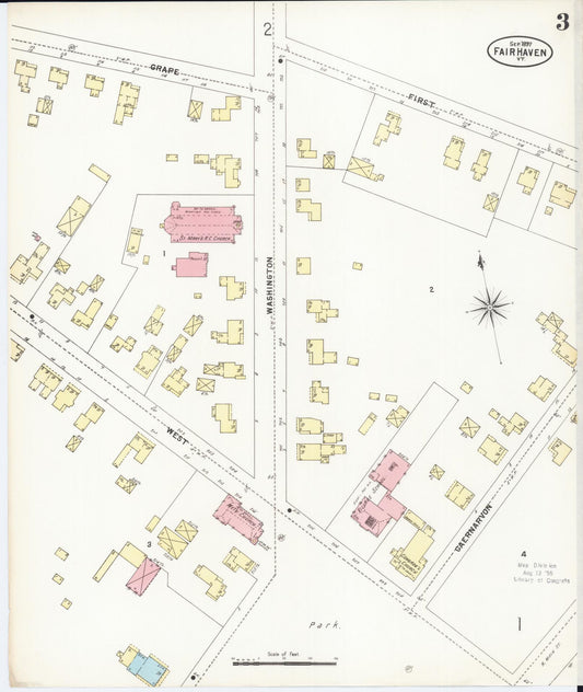 Sanborn Fire Insurance Map from Fair Haven, Rutland County, Vermont (1897), Sheet #0003 - Historic Sanborn Fire Insurance Map Print, vintage old map wall art, antique decor, genealogy gift, Vermont Vermont map