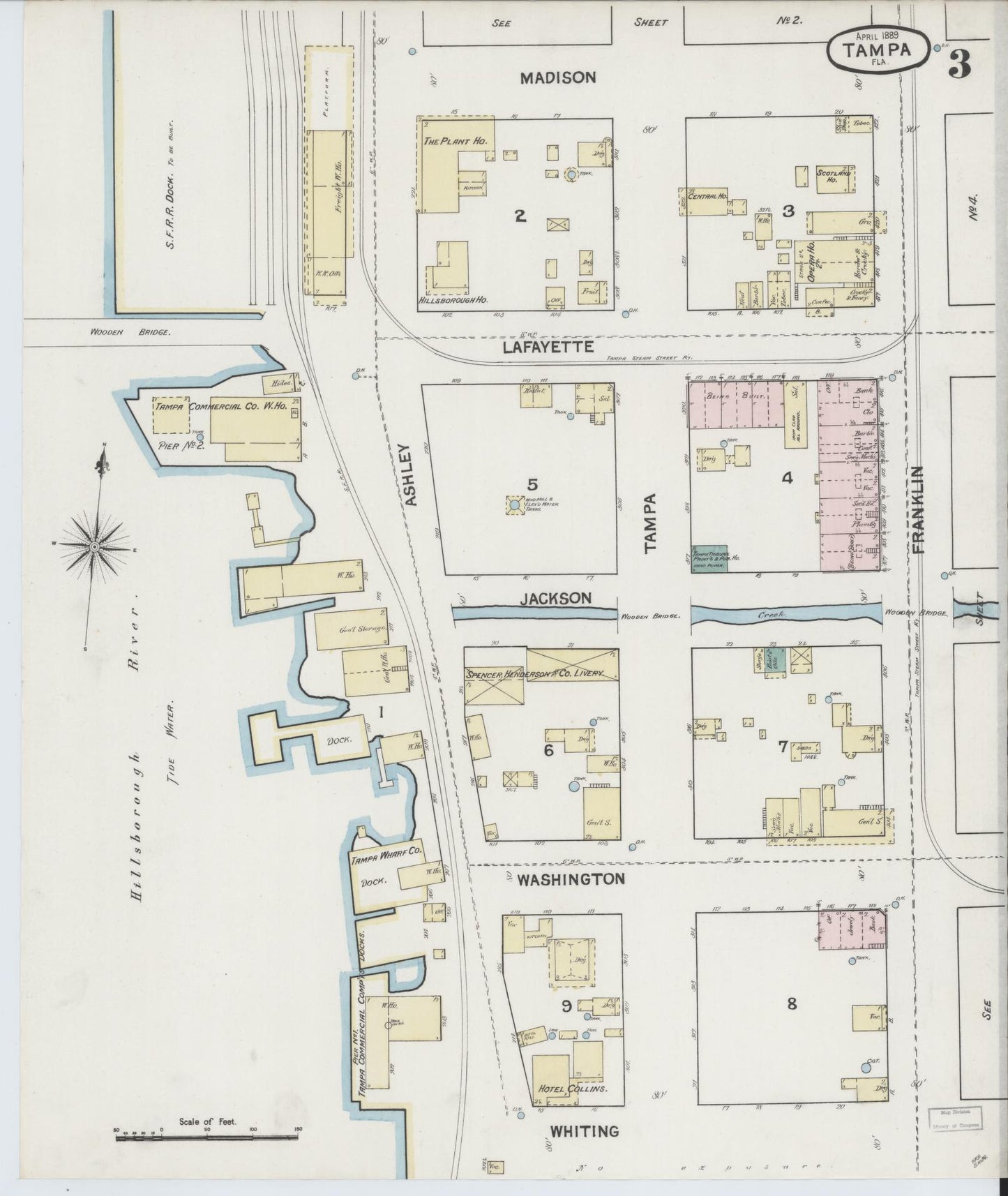 Sanborn Fire Insurance Map from Tampa, Hillsborough County, Florida (1889), Sheet #0003 - Complete Map Set gallery image, historic Sanborn map, vintage wall art, Florida Florida