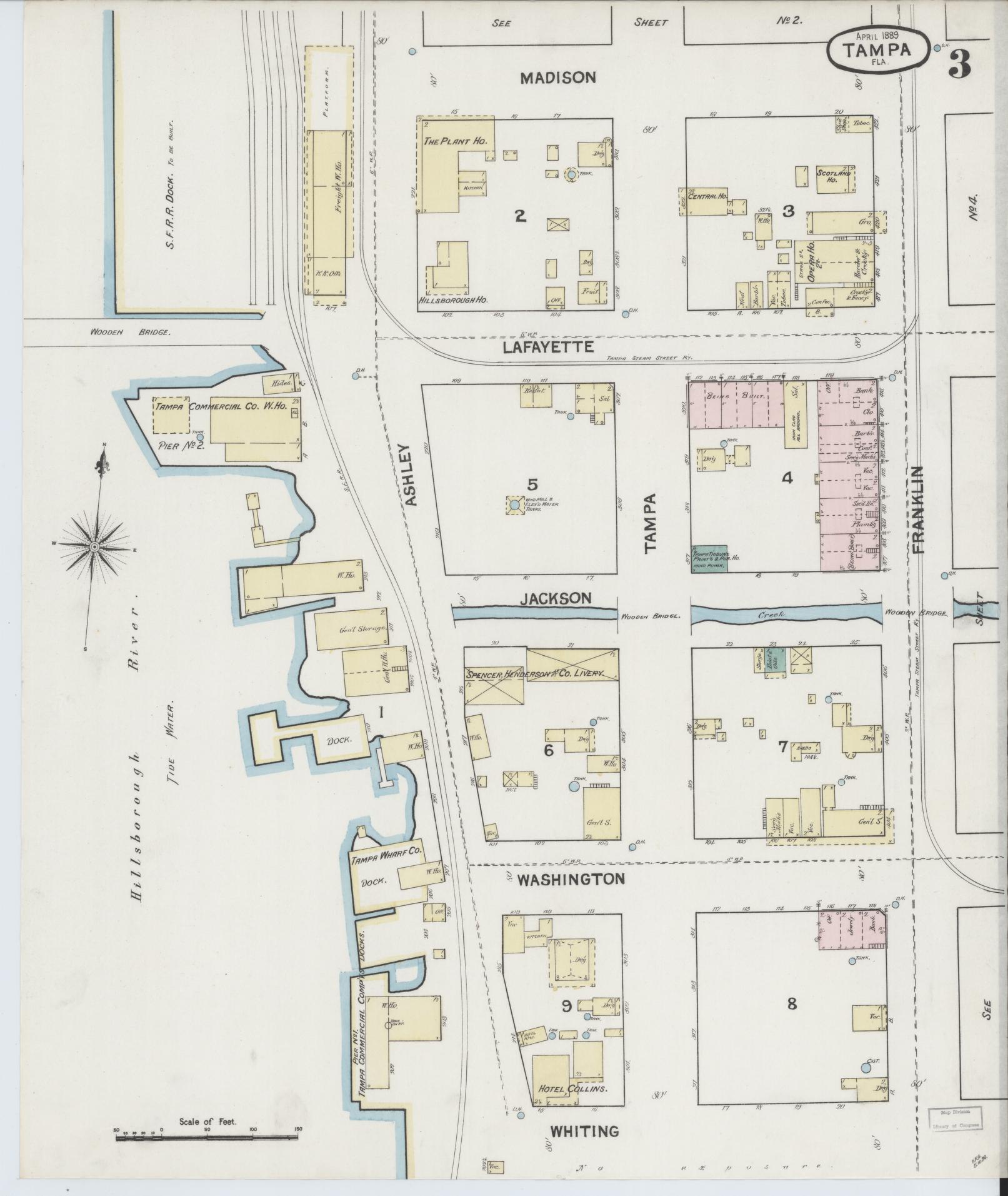Sanborn Fire Insurance Map from Tampa, Hillsborough County, Florida (1889), Sheet #0003 - Complete Map Set gallery image, historic Sanborn map, vintage wall art, Florida Florida