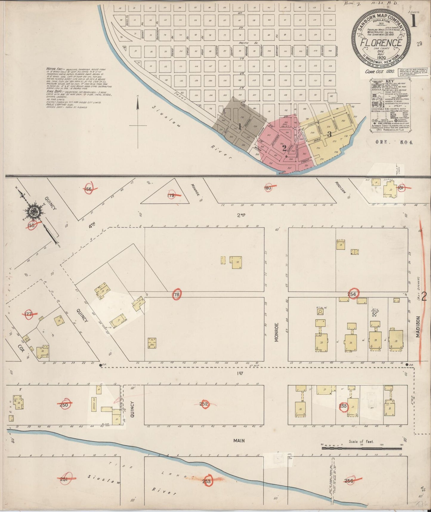 Sanborn Fire Insurance Map from Florence, Lane County, Oregon (1930), Sheet #0001 - Complete Map Set gallery image, historic Sanborn map, vintage wall art, Oregon Oregon