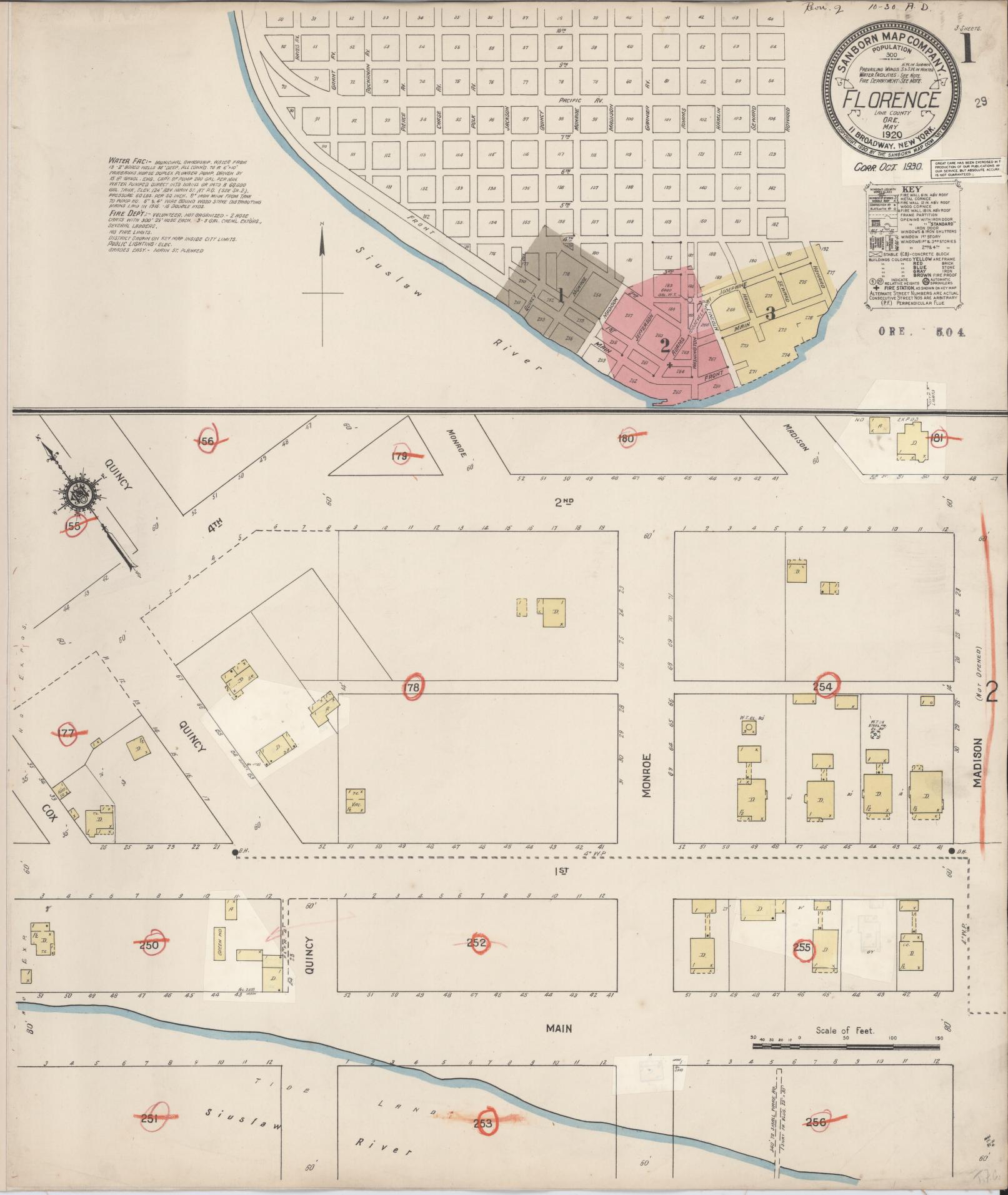 Sanborn Fire Insurance Map from Florence, Lane County, Oregon (1930), Sheet #0001 - Complete Map Set gallery image, historic Sanborn map, vintage wall art, Oregon Oregon